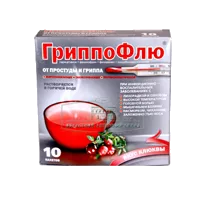 ГриппоФлю от простуды и гриппа 325м+10мг+20мг+50мг пор д/р-ра д/внут пр (клюквенный) 13г N10