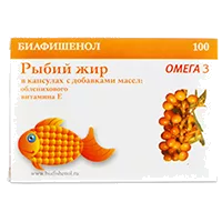 Биафишенол Рыбий жир Омега 3 с маслом облепихи и витамином Е капсулы 0,3г N100