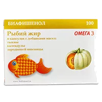 Биафишенол Рыбий жир Омега 3 с маслом зародышей пшеницы и льна капсулы 0,3г N100