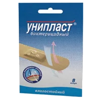 Лейкопластырь бактерицидный УНИПЛАСТ влагостойкий осн плёнка 1,9 х 7,2см N8