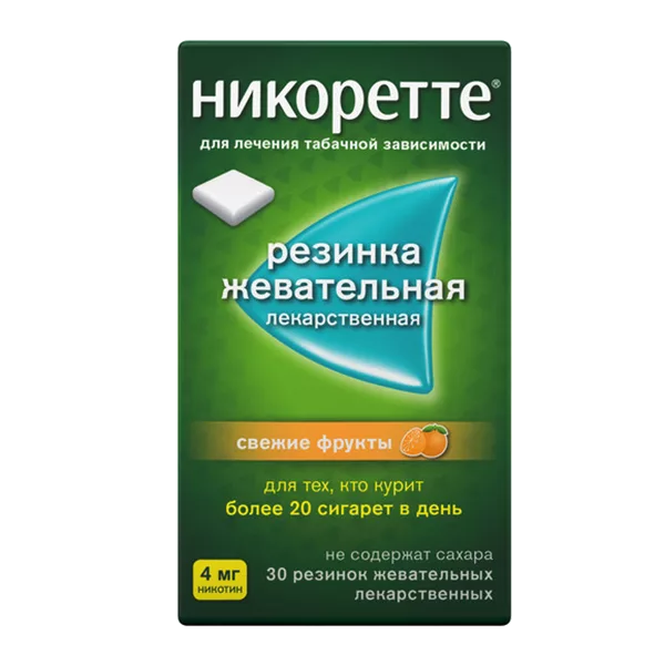 Никоретте резинка жеват лек Свежие фрукты 4мг N30