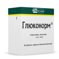 Глюконорм таб п.п.о. 2,5мг 400мг N40