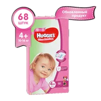 Подгузники детские Huggies Ultra Comfort Для Девочек р.4+ (10-16кг) N60