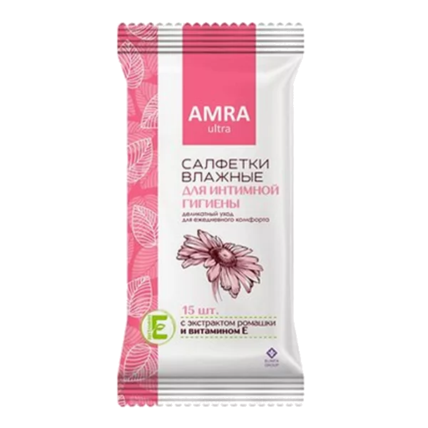 Салфетки влажные AMRA для интимной гигиены с экстрактом ромашки N15