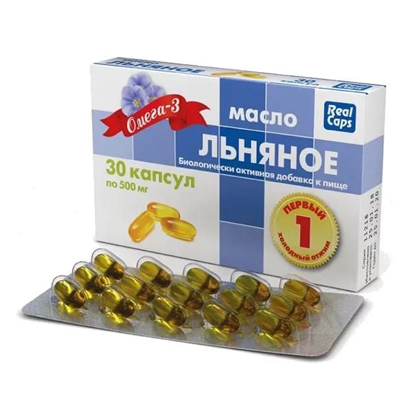 Льняное масло RealCaps первый холодный отжим капсулы 500мг N30