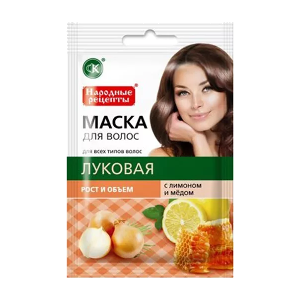 Народные рецепты Маска для волос ЛУКОВАЯ с лимоном и мёдом рост и объём 30мл