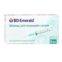 Шприц 5мл 3-х комп BD Emerald стер игл G22 0,7х30мм N10