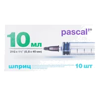Шприц 10мл 3-х комп Pascal Luer-slip стер игл G21х1 1/2 0,8х40мм N10