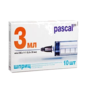 Шприц 3мл 3-х комп Pascal Luer-slip стер игл G23x1 1/4 0,6х30мм N10