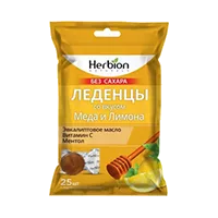 Леденцы Herbion без сахара Освежающие Медово-лимонные с маслом эвкалипта и витамином С 2,5г N25