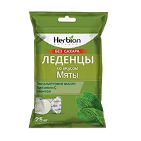Леденцы Herbion без сахара Освежающие Мятные с маслом эвкалипта и витамином С 2,5г N25