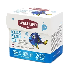 KIDS FISH OIL Детский рыбий жир WELLMED капсулы 0,2г N200