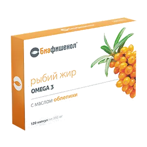 Биафишенол Рыбий жир Омега 3 с маслом облепихи капсулы 0,35г N120