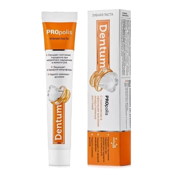 Зубная паста Dentum Propolis с прополисом и эфирными маслами лек растений 90г