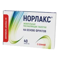 НОРЛАКС жевательные послабляющие таблетки на основе фруктов с сенной 500мг N40