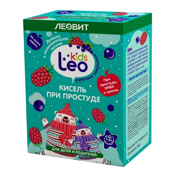 Кисель ЛЕОВИТ Leo Kids ПРИ ПРОСТУДЕ для детей с 1 года 12г N5