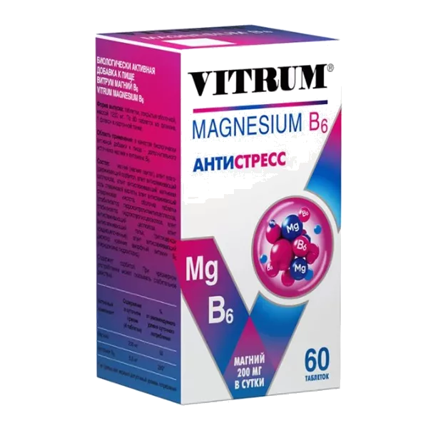 ВИТРУМ Магний В6 VITRUM Magnesium B6 таблетки п/о 1200мг N60