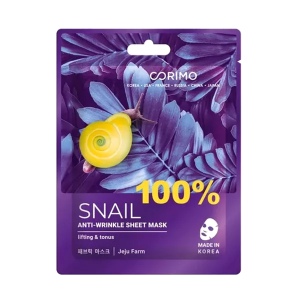 CORIMO Маска для лица тканевая Сокращение морщин 100% SNAIL 22г