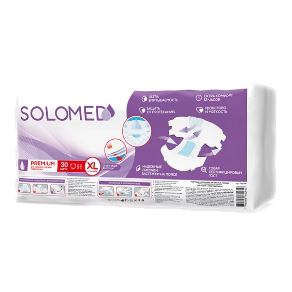Подгузники SOLOMED Premium для взрослых р.L (до 150см) 2000мл N30
