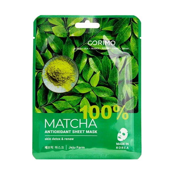CORIMO Маска для лица тканевая Антиоксидант 100% MATCHA 22г