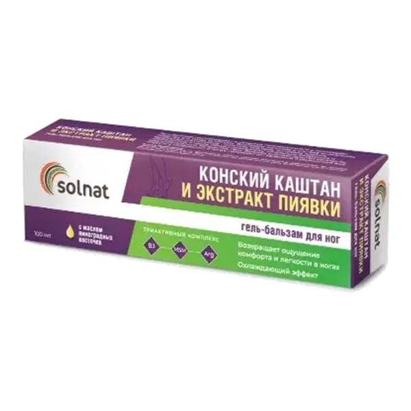 Solnat Гель-бальзам для ног Конский каштан и экстракт Пиявки с маслом виноградных косточек 100мл