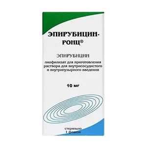 Эпирубицин-РОНЦ лиоф д/р-ра д/в/арт, в/пуз вв, инф 10мг N1