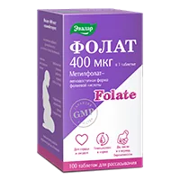 Фолат 400 мкг ЭВАЛАР таблетки д/рассас 0,23г N100