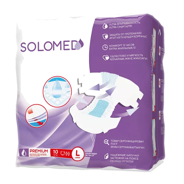 Подгузники SOLOMED Premium для взрослых р.M (до 120см) 1800мл N10