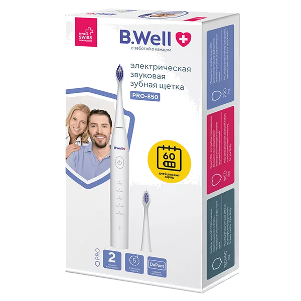 Зубная щётка B.Well (PRO-850) электрическая звуковая цв бел