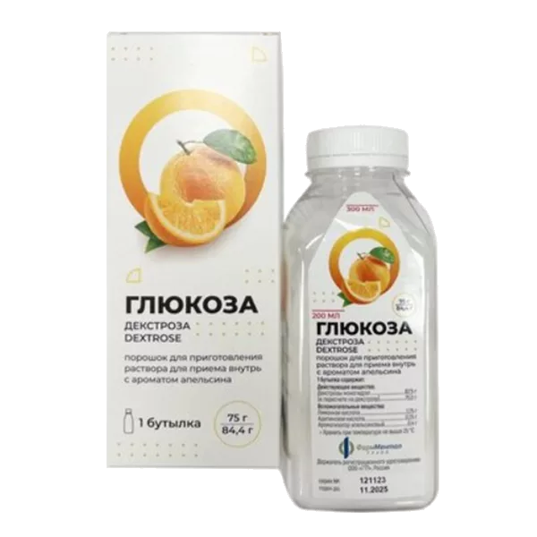 Глюкоза пор д/р-ра д/внут пр (аром апельсин) 75г 84,4г N1
