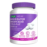 КОЛЛАГЕН Морской 6000 мг с витамином С ANTI-AGE ЭВАЛАР таблетки 1,2г N60