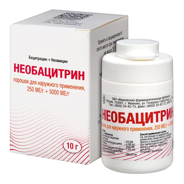 НЕОБАЦИТРИН 250МЕ/г+5000МЕ/г пор д/наружн пр 10г N1