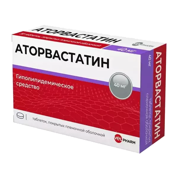 АТОРВАСТАТИН ВЕЛФАРМ таб п.п.о. 40мг N60