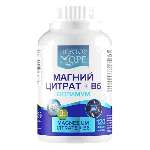 Доктор МОРЕ МАГНИЙ Цитрат + B6 Оптимум капсулы 770мг N120