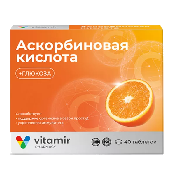 Аскорбиновая кислота с глюкозой Vitamir ВИТАМИР таблетки жев 0,6г N40