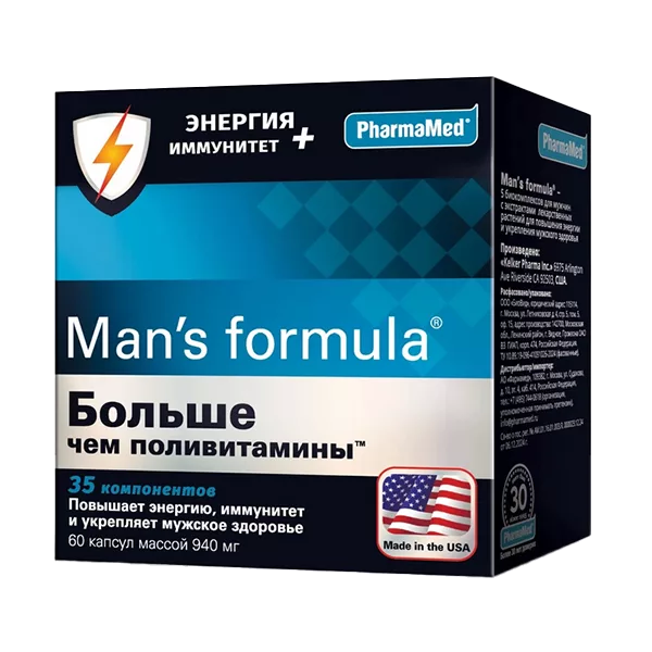 Mans formula Больше чем поливитамины Энергия+Иммунитет капсулы 940мг N60