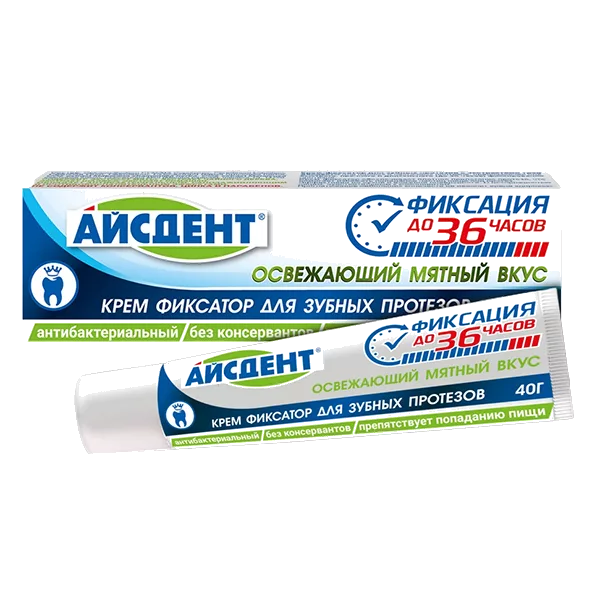 Крем-фиксатор зубных протезов АЙСДЕНТ Освежающий мятный вкус 40г