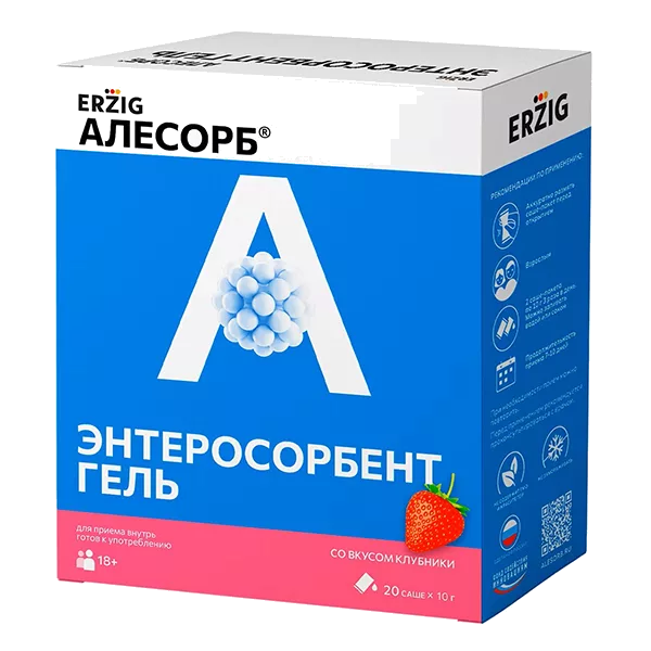 АЛЕСОРБ Энтеросорбент гель ЭРЦИГ д/приёма внутрь вкус клубники 10г N20
